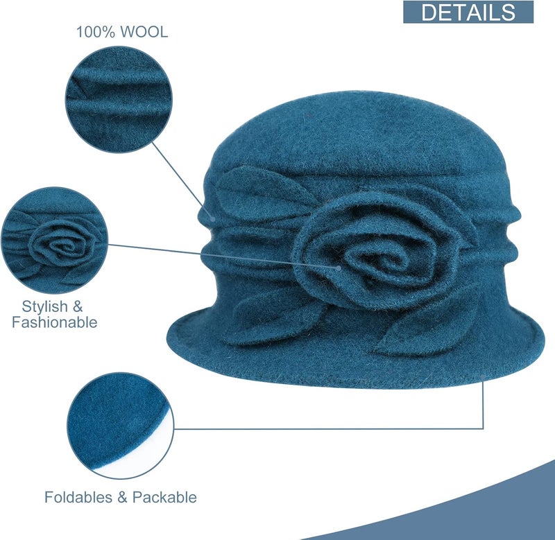 Sumolux Women Beret Hat French Vintage Floral Wool Dress Cloche Classic Winter Hat 1920s - Image 3